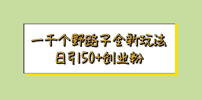【副业项目5980期】一千个野路子全新玩法 日引50+创业粉-千图副业网