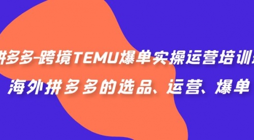 【副业项目7128期】拼多多-跨境TEMU爆单实操运营培训班，海外拼多多的选品、运营、爆单-千图副业网