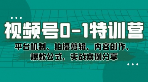【副业项目7596期】视频号0-1特训营：平台机制、拍摄剪辑、内容创作、爆款公式，实战案例分享-千图副业网
