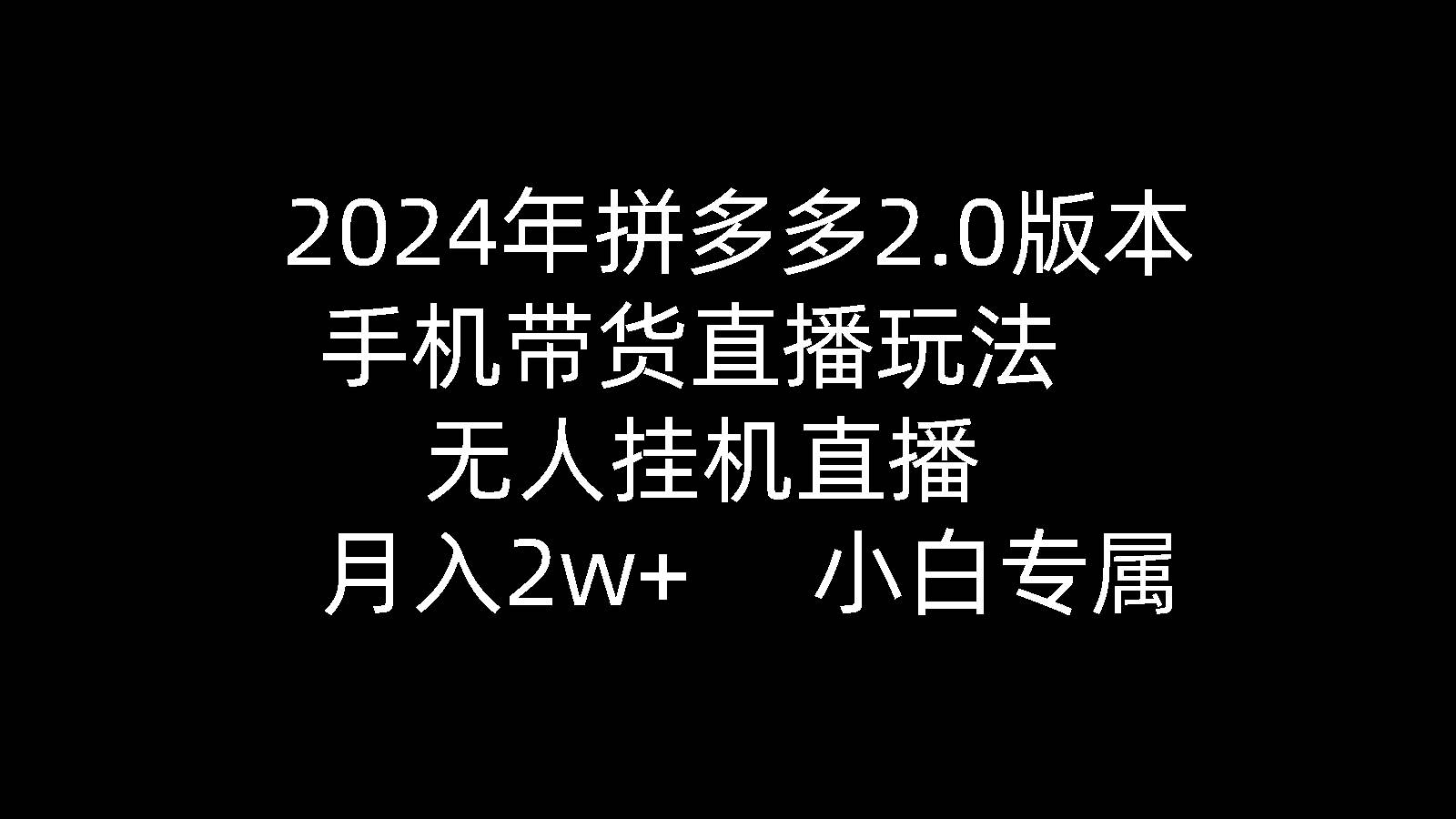 2024年拼多多2.0版本，手机带货直播玩法，无人挂机直播， 月入2w+， 小…-千图副业网