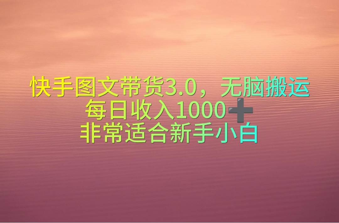 快手图文带货3.0，无脑搬运，每日收入1000＋，非常适合新手小白-千图副业网