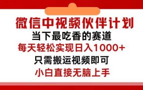 微信中视频伙伴计划,仅靠搬运就能轻松实现日入500+,关键操作还简单,...-千图副业网