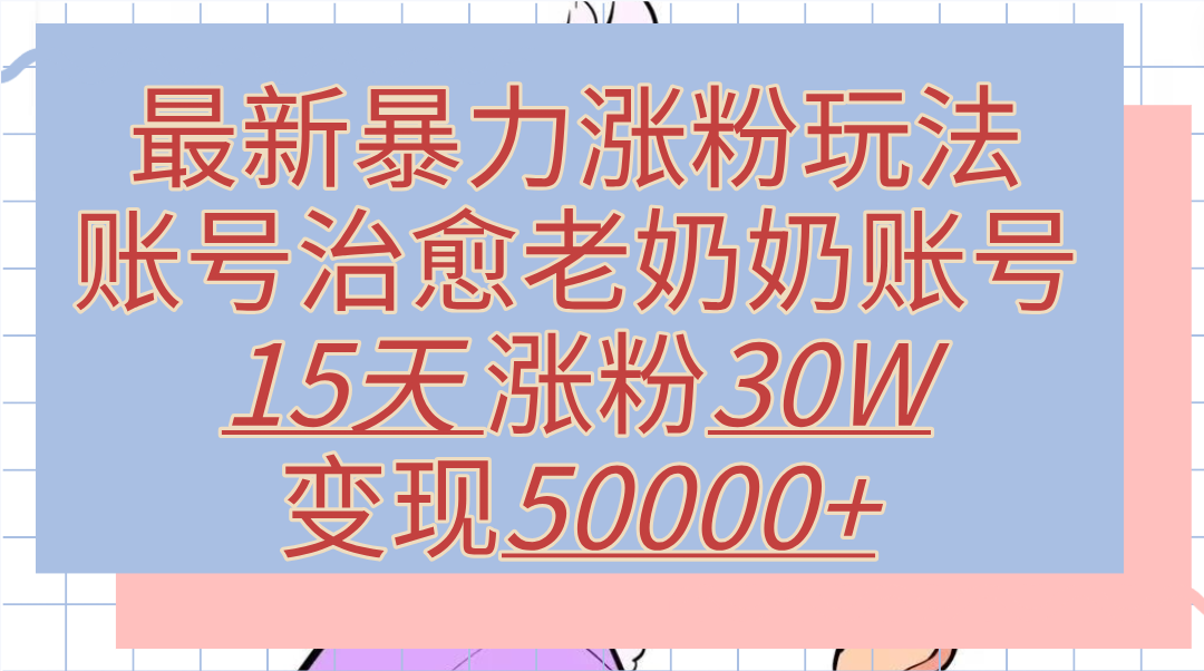 最新暴力涨粉玩法，治愈老奶奶账号，15天涨粉30W，变现50000+【揭秘】-千图副业网