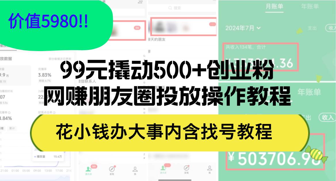 99元撬动500+创业粉，网赚朋友圈投放操作教程价值5980！花小钱办大事内…-千图副业网