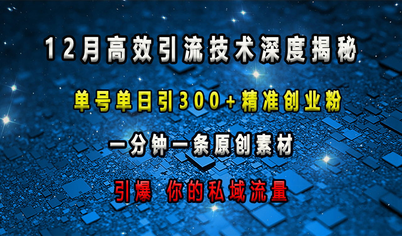 12月高效引流技术深度揭秘 ，单号单日引300+精准创业粉，一分钟一条原创素材，引爆你的私域流量-千图副业网