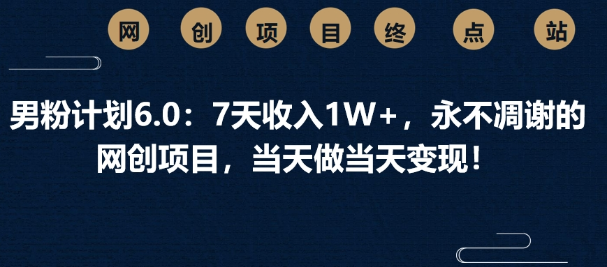 男粉计划6.0：7天收入1W+，永不凋谢的网创项目，当天做当天变现！-千图副业网