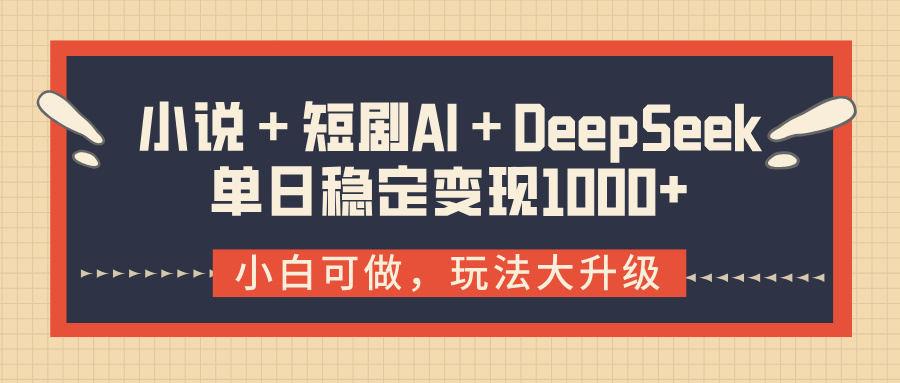 小说＋短剧AI＋DeepSeek结合变现，单日稳定变现1000+-千图副业网