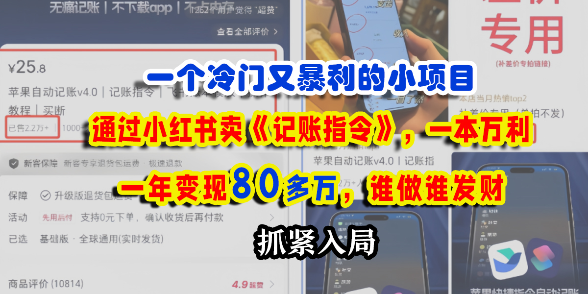一个冷门又暴利的小项目，通过小红书卖《记账指令》，一本万利，一年变现80多万，谁做谁发财-千图副业网