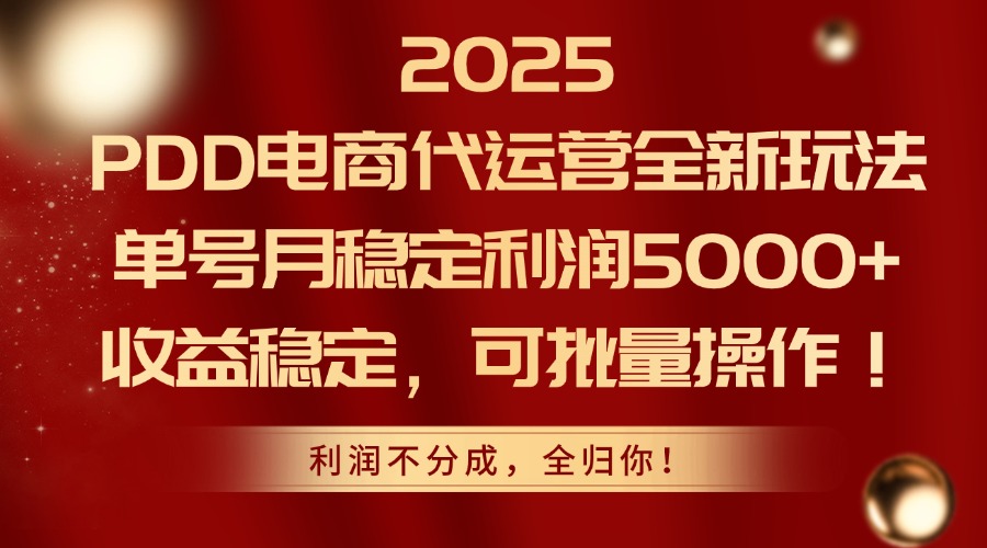 2025 PDD电商代运营全新玩法,单号月稳定利润5000+,收益稳定,可批量操作!-千图副业网