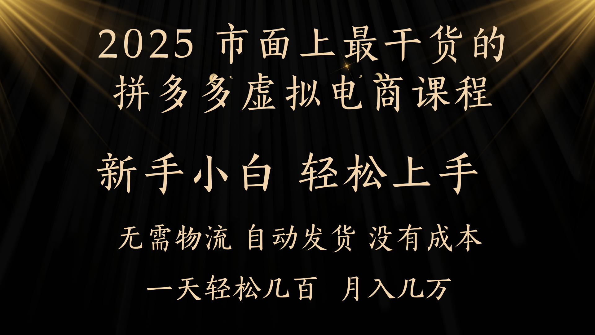 25年最干货的拼多多虚拟电商课程，小白轻松上手，月入过万只是门槛！虚拟电商，如皓月见青天！-千图副业网