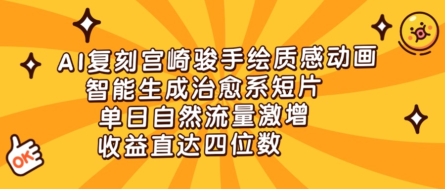 AI复刻宫崎骏手绘质感动画，智能生成治愈系短片，单日自然流量激增，收益直达四位数-千图副业网