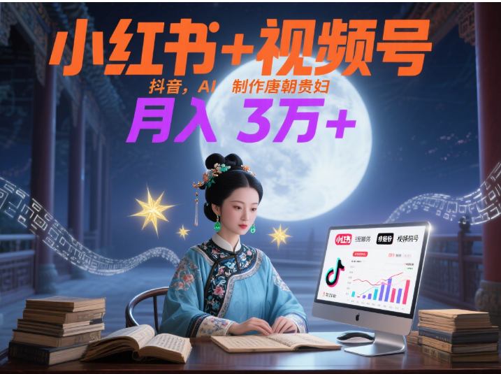 小红书+视频号+抖音，AI轻松制作唐朝贵妇IP，毒鸡汤、励志、减肥瘦身、养生赛道轻松切入，每天30分钟，轻松产出N条，月入3万+ -千图副业网