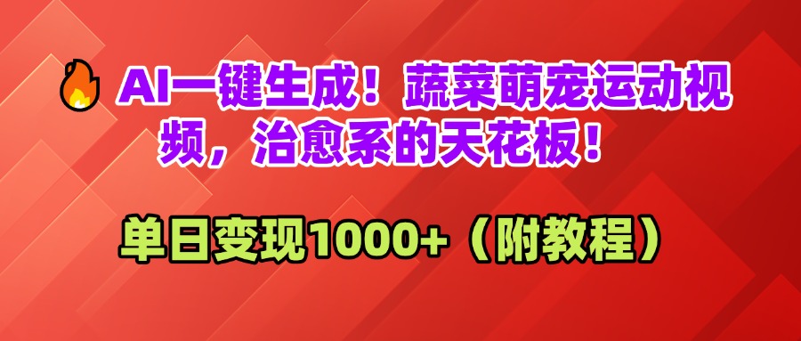 AI一键生成！蔬菜萌宠运动视频，治愈系的天花板！单日变现1000+（附教程）-千图副业网