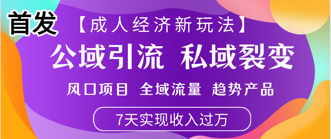 首发：【成人经济新玩法】市面独家玩法，风口项目、全域流量、趋势产品，7天实现月入过万-千图副业网